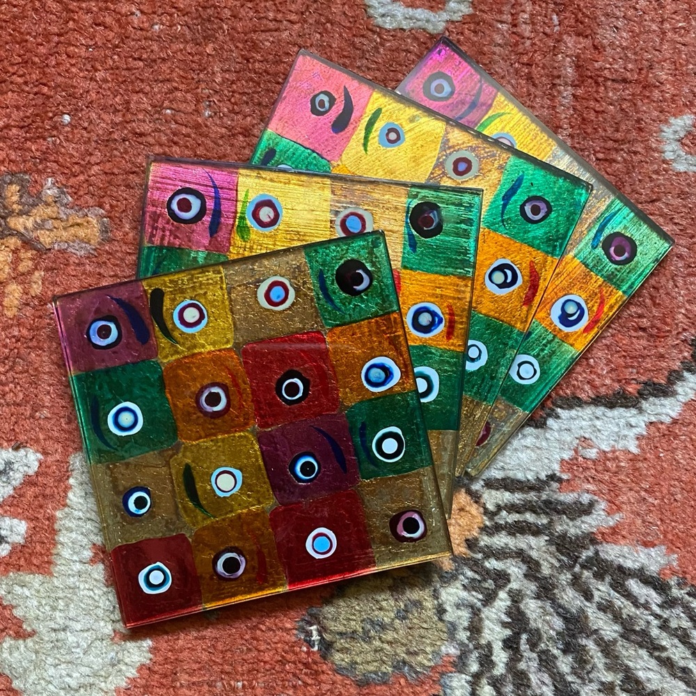 Glass multicolored drink coasters